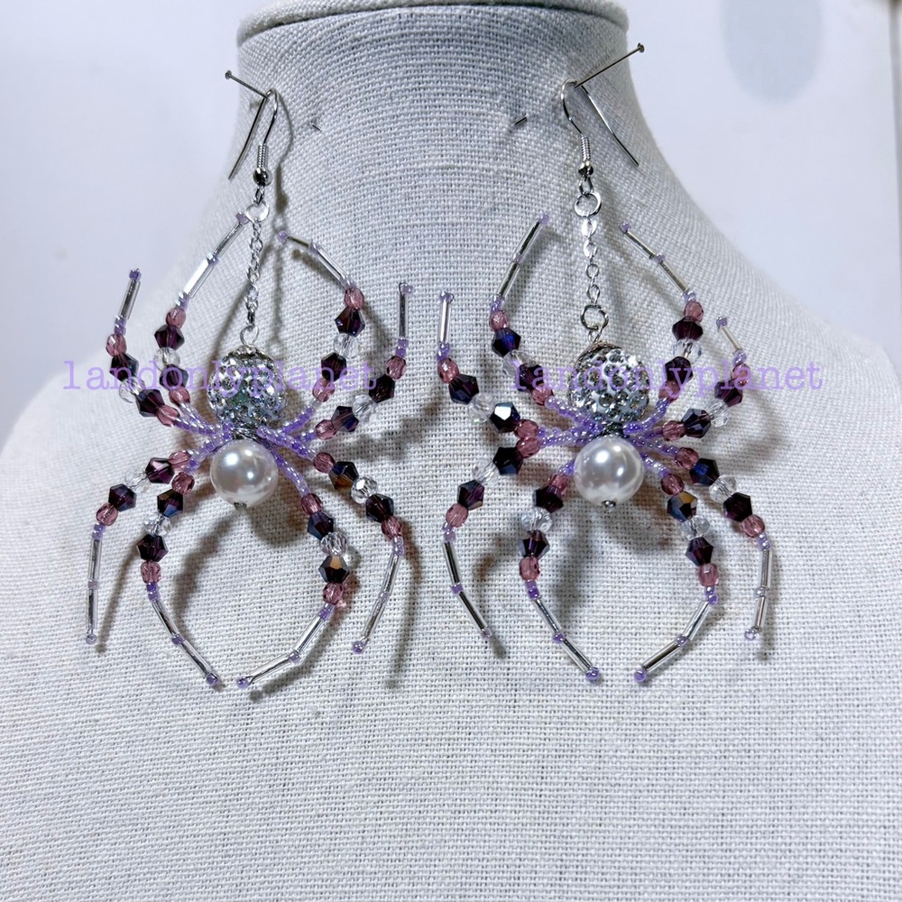 🌹HP🌹LAST 1– NEW Rhinestone Diamond & Amethyst Party Spider Drop Earring - Picture 2 of 6